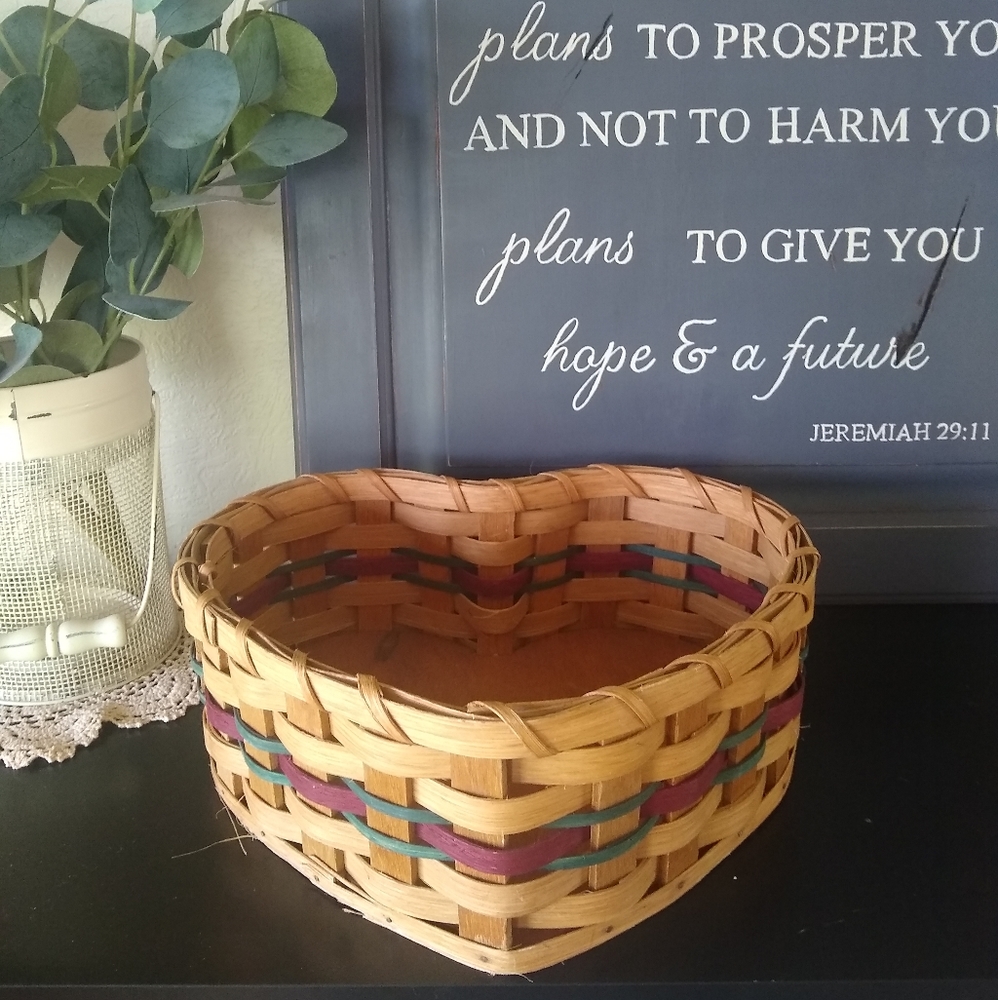 Woven wooden heart shape large basket